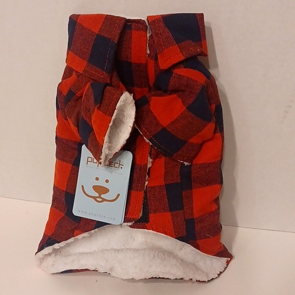 NWT Flannel Plaid Puppy Coat Red Black Gingham Size Small Puppy Gift idea